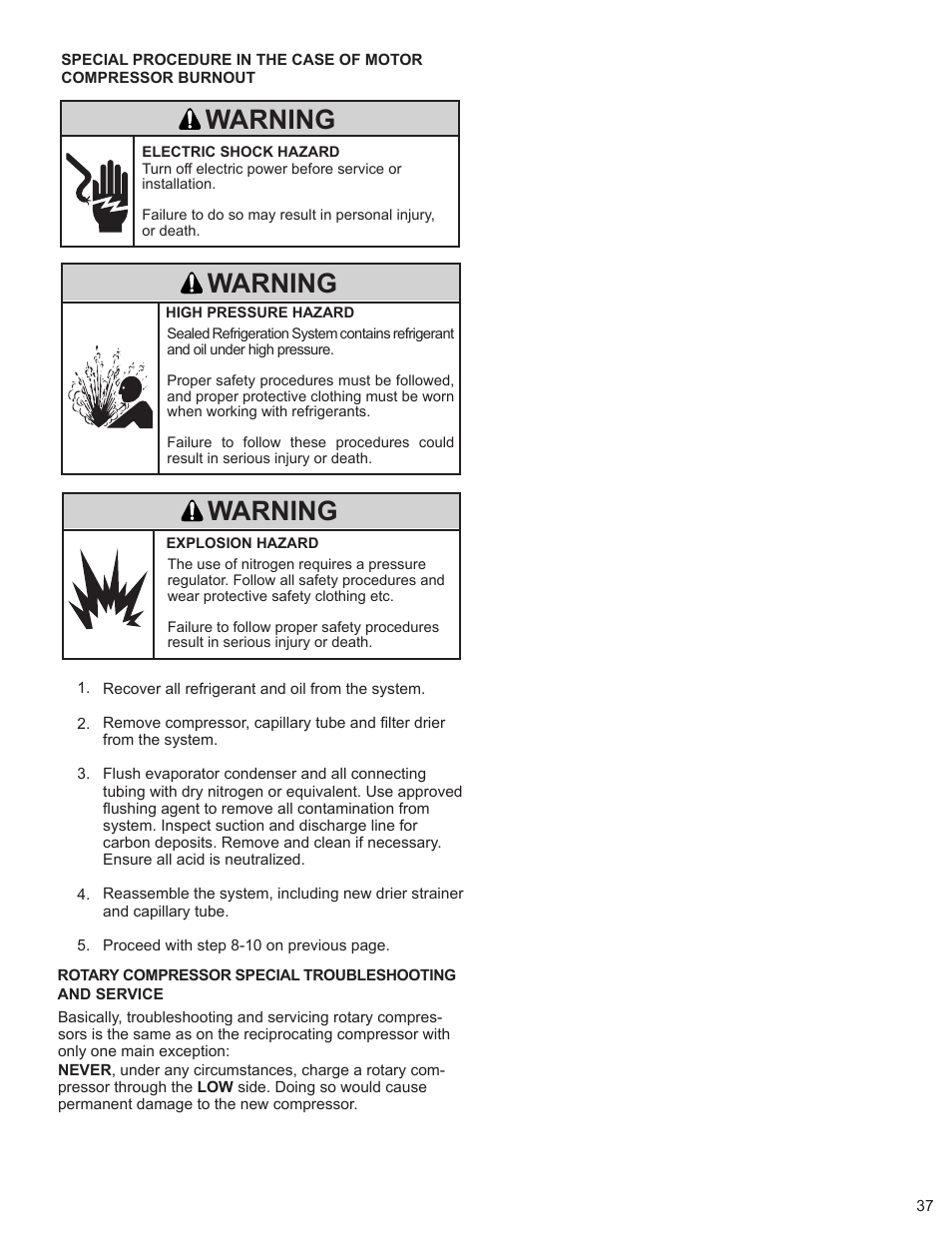 Warning | Friedrich 9 User Manual | Page 39 / 56