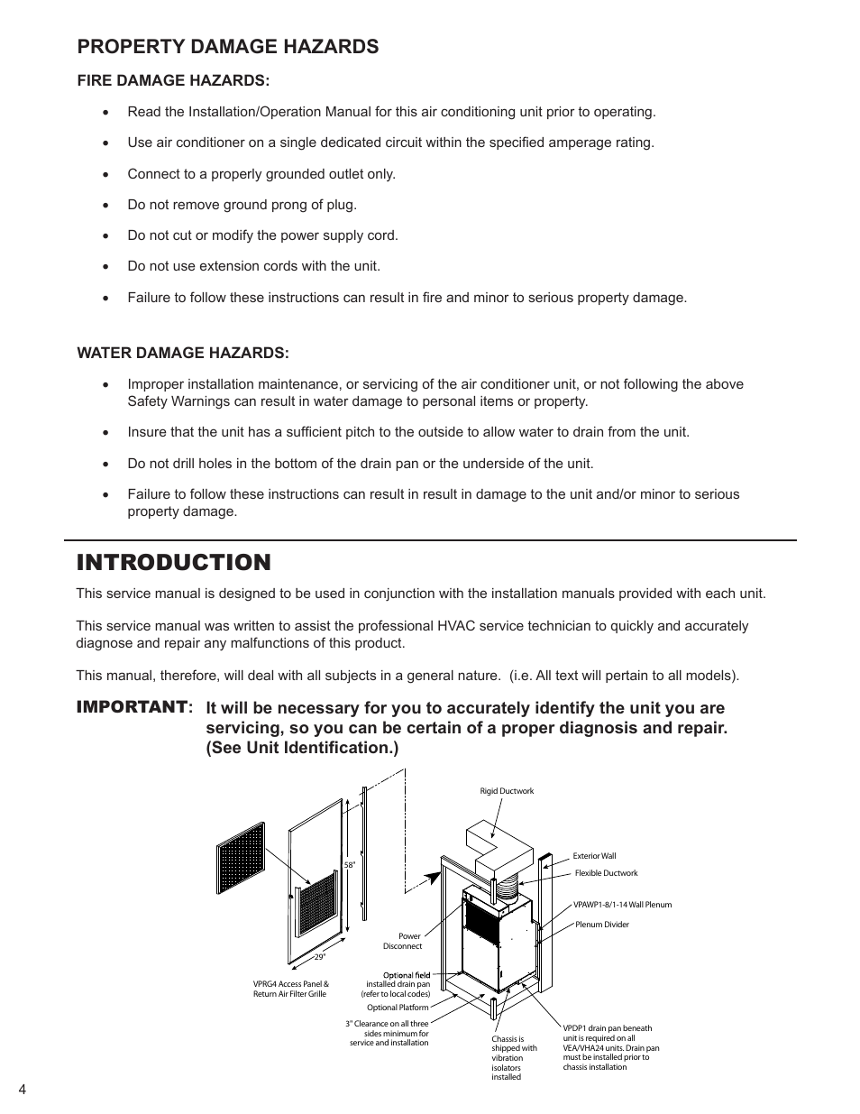 Introduction, Property damage hazards, Fire damage hazards | Water damage hazards | Friedrich 9 User Manual | Page 6 / 56