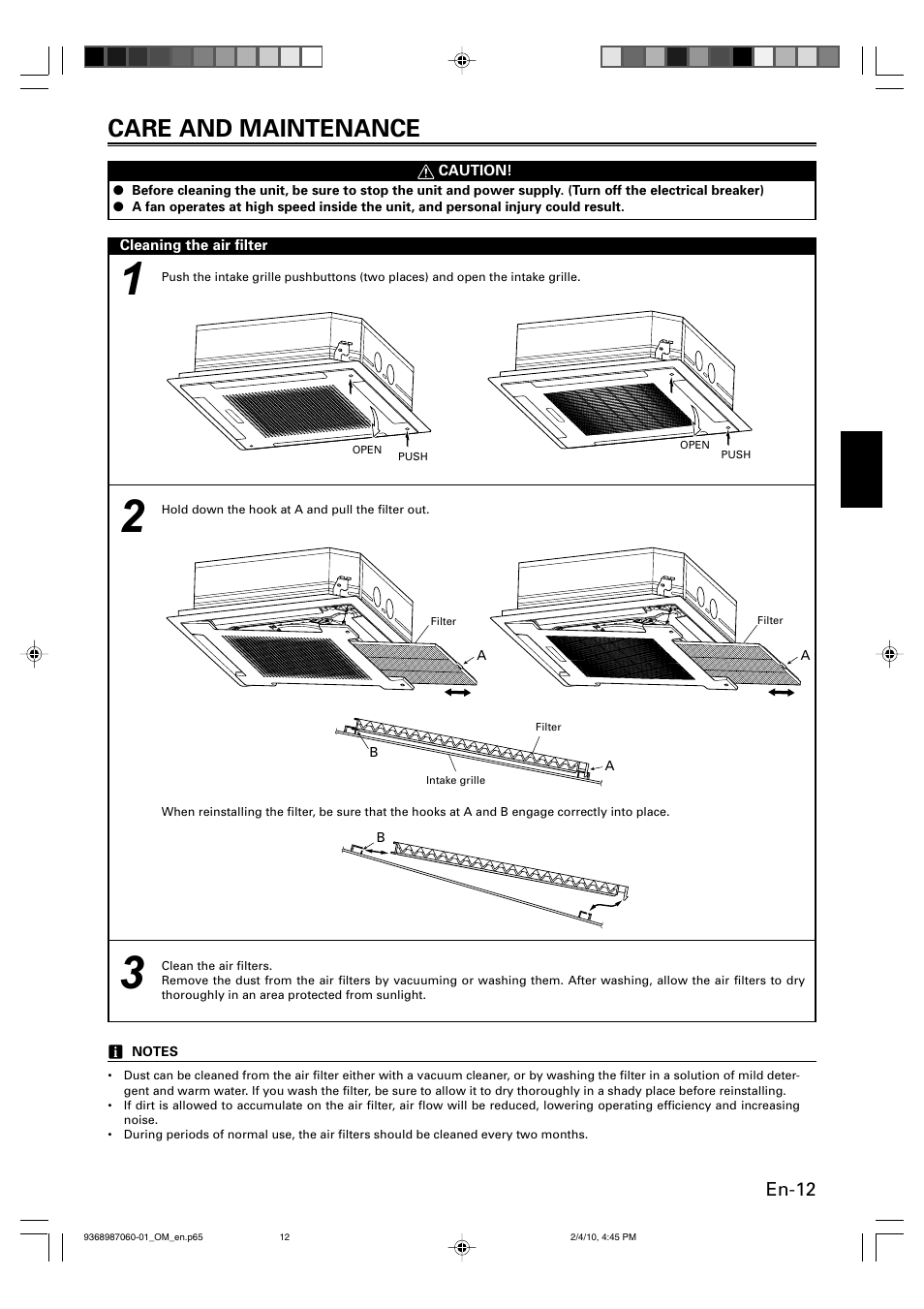 Care and maintenance, En-12 | Friedrich P/N9368987060-01 User Manual | Page 13 / 18