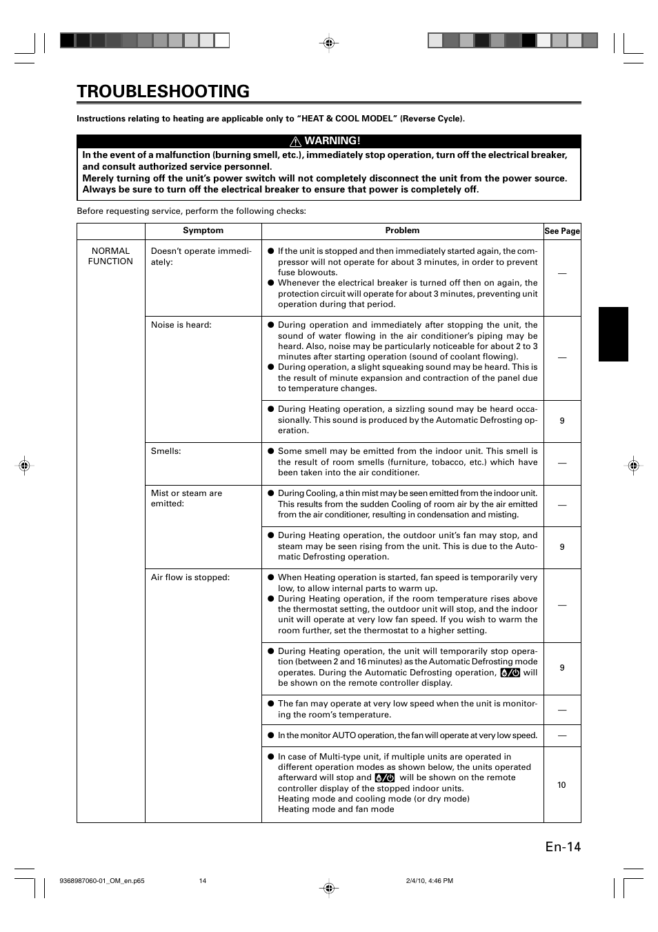Troubleshooting, En-14 | Friedrich P/N9368987060-01 User Manual | Page 15 / 18