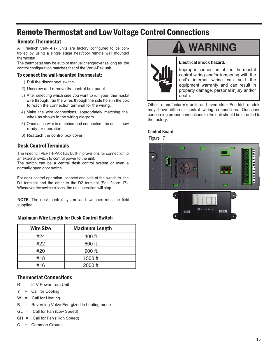 Warning | Friedrich 24,000 BTU/h User Manual | Page 17 / 72