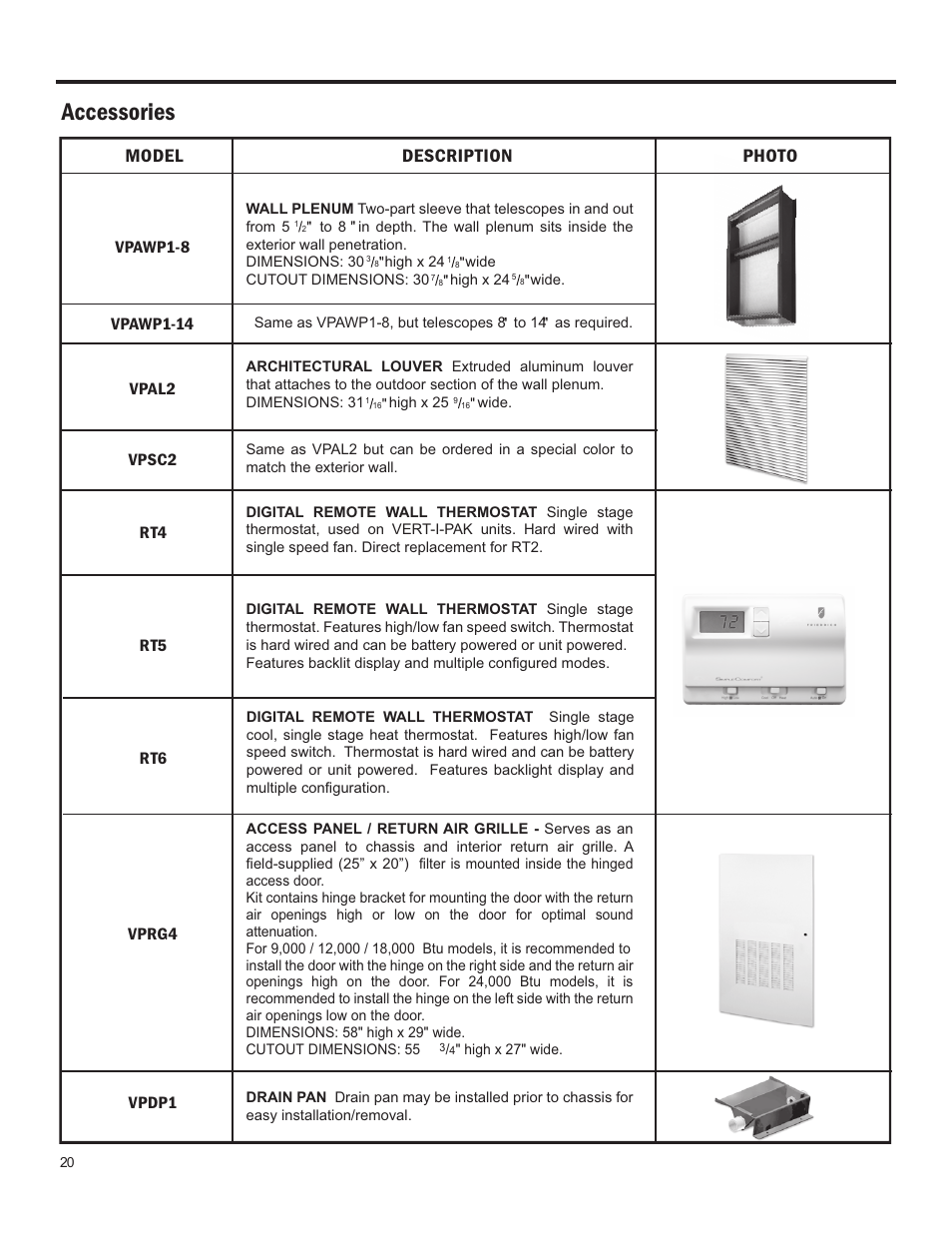 Accessories | Friedrich 24,000 BTU/h User Manual | Page 22 / 72