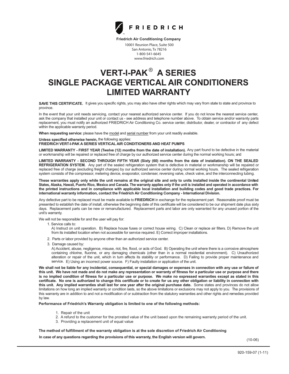 Vert-i-pak | Friedrich 24,000 BTU/h User Manual | Page 23 / 72