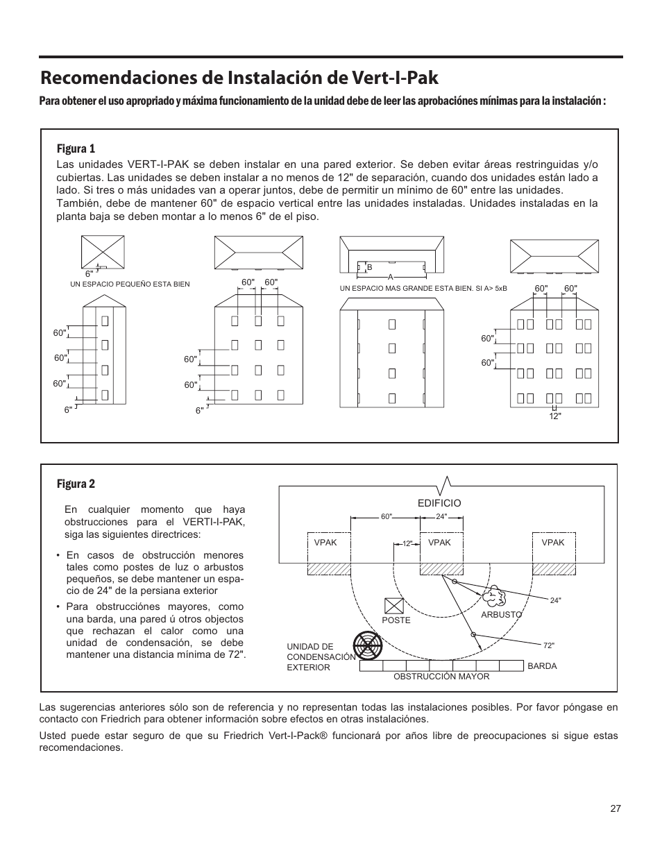 Recomendaciones de instalación de vert-i-pak | Friedrich 24,000 BTU/h User Manual | Page 29 / 72