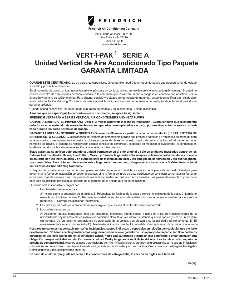 Vert-i-pak | Friedrich 24,000 BTU/h User Manual | Page 46 / 72