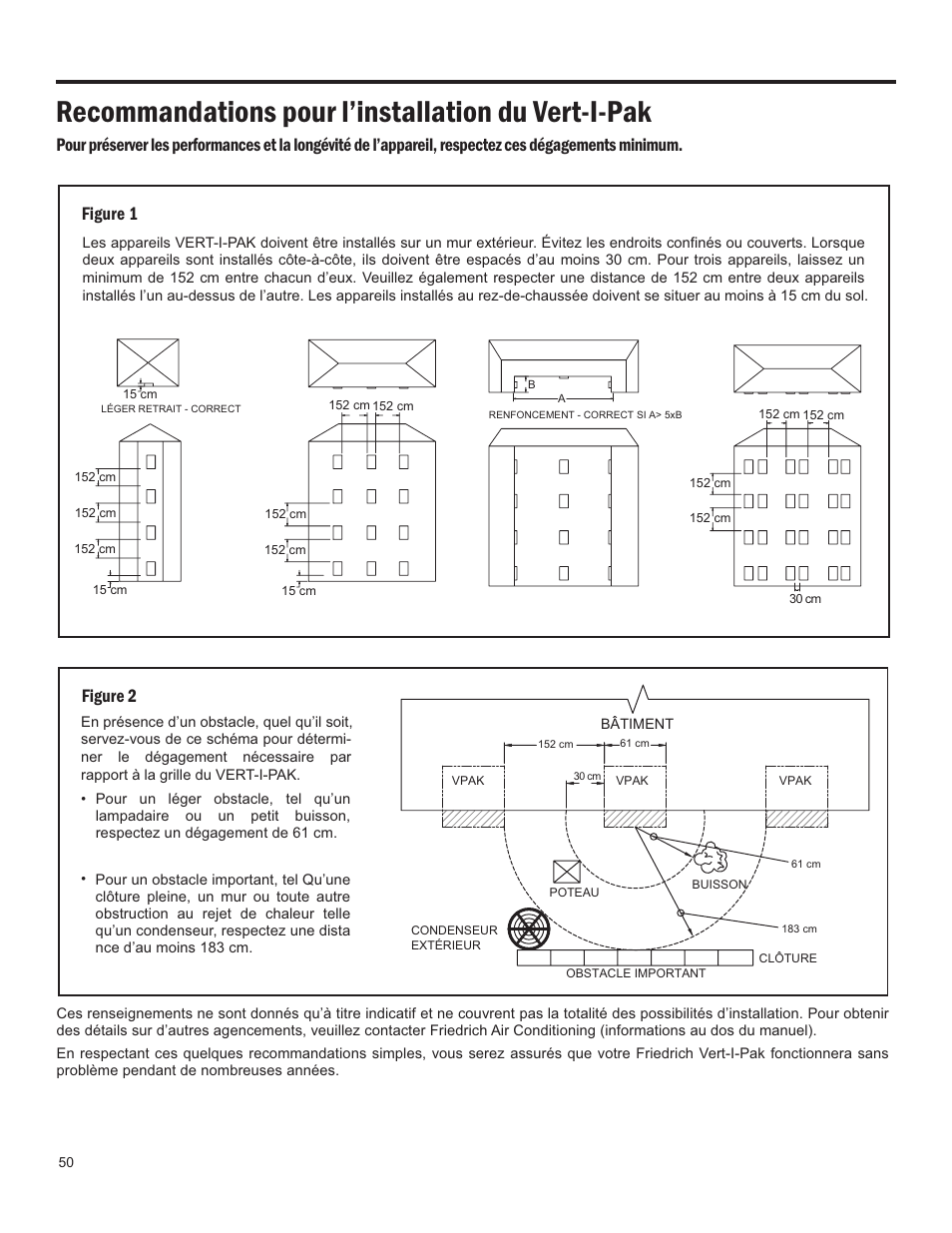 Recommandations pour l’installation du vert-i-pak | Friedrich 24,000 BTU/h User Manual | Page 52 / 72