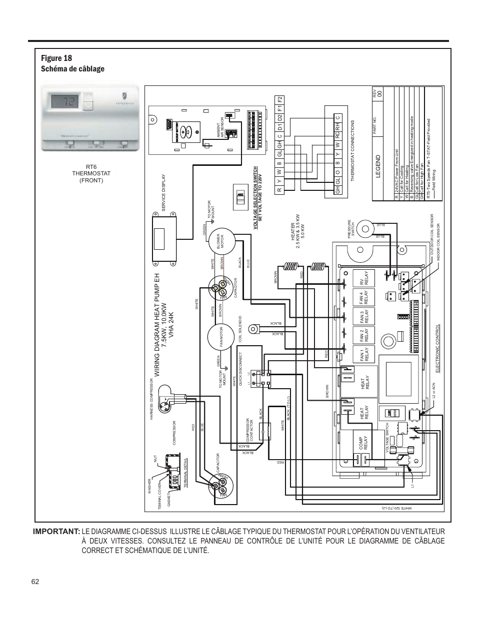 Figure 18, Schéma de câblage, Rt6 thermostat (front) | Friedrich 24,000 BTU/h User Manual | Page 64 / 72