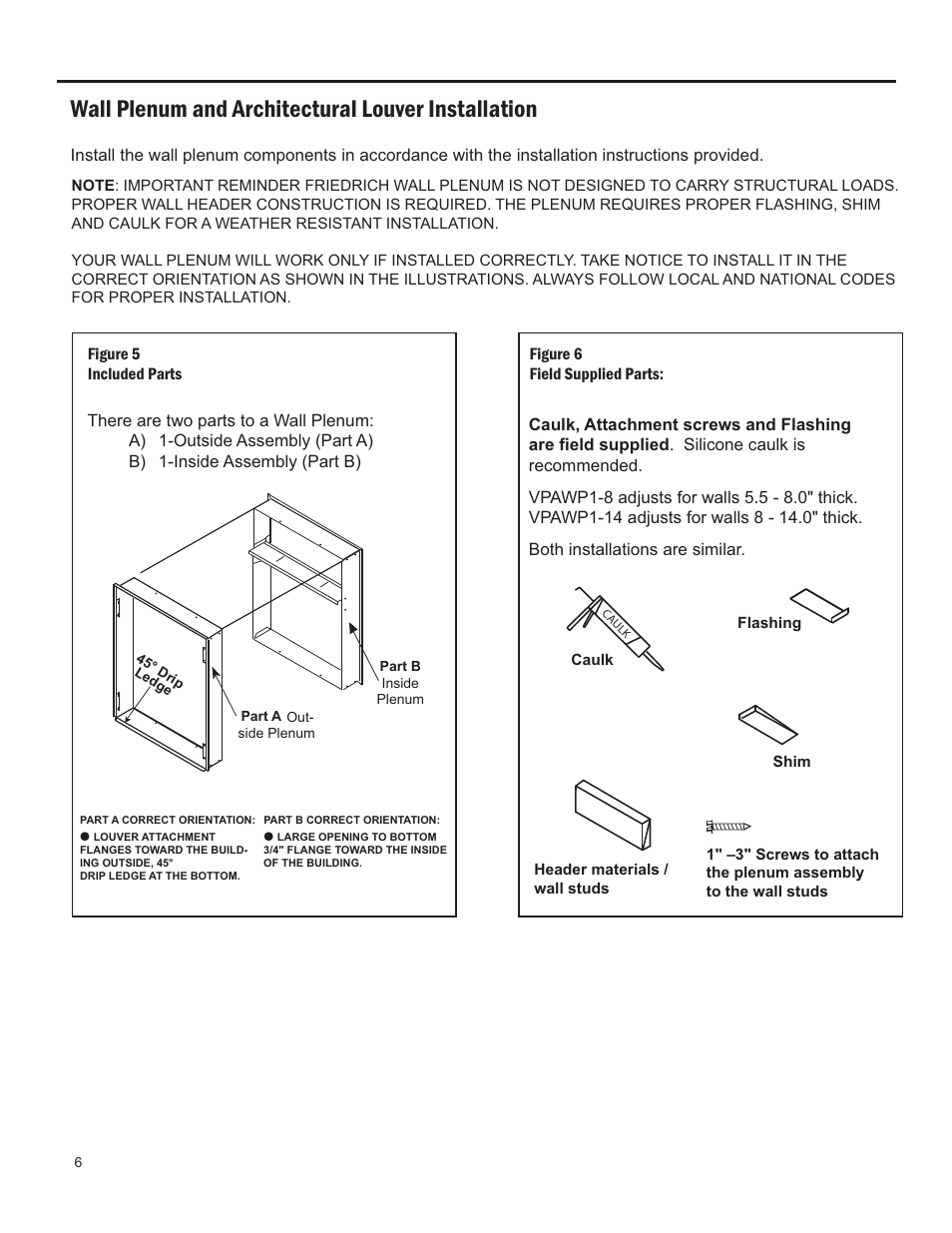 Wall plenum and architectural louver installation | Friedrich 24,000 BTU/h User Manual | Page 8 / 72