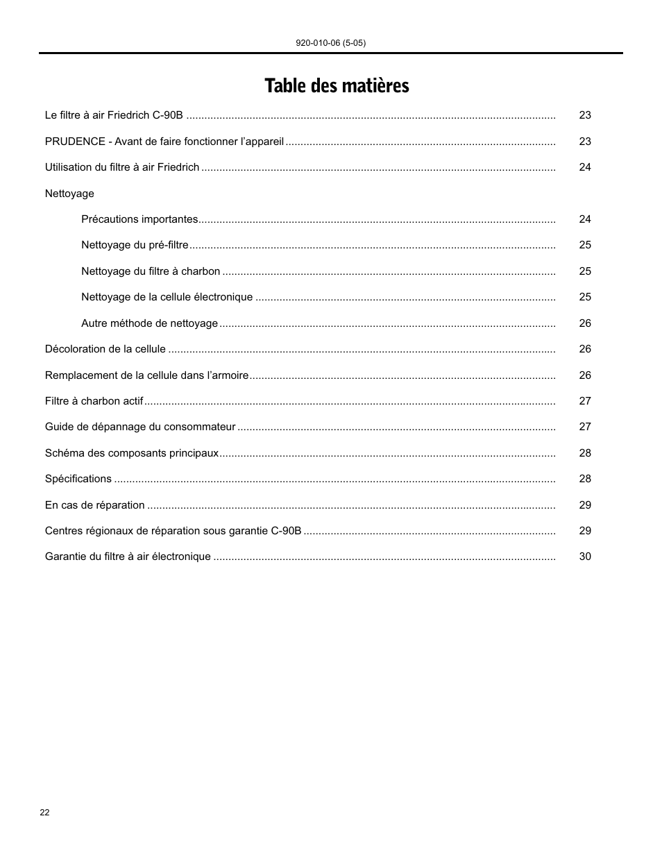 Friedrich C-90B User Manual | Page 22 / 32