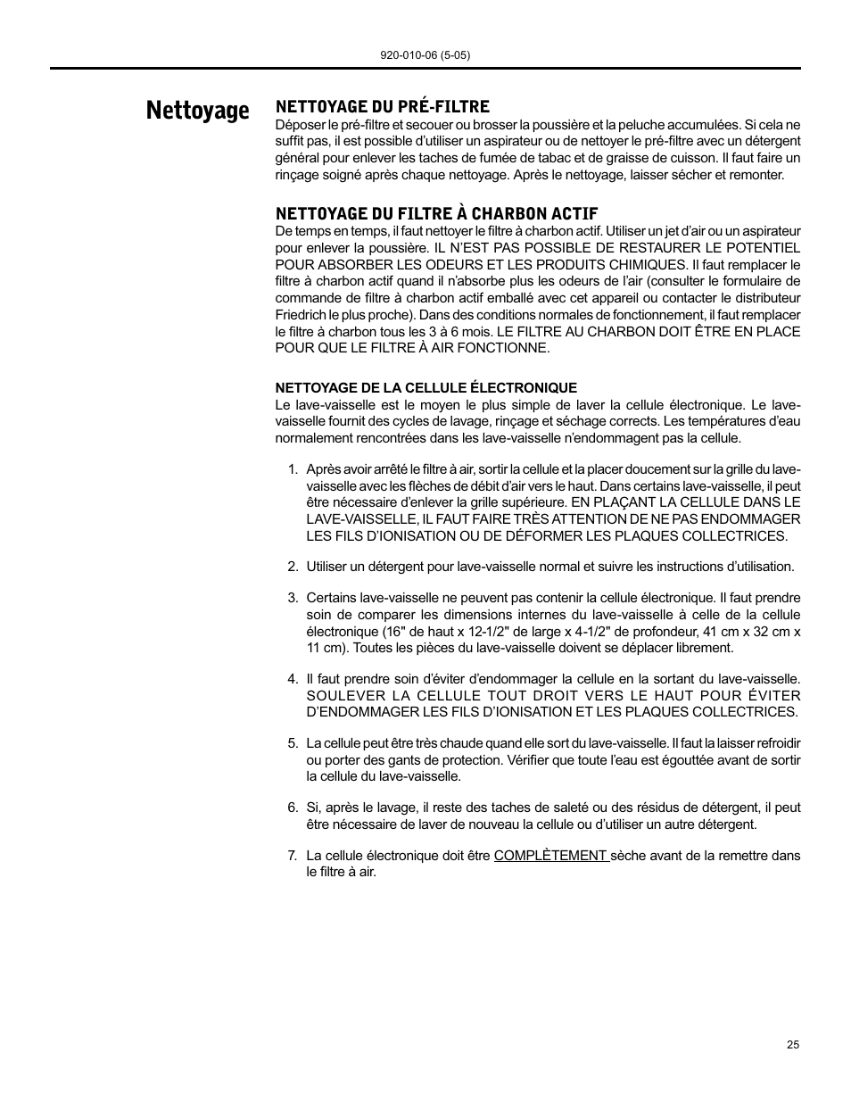 Nettoyage | Friedrich C-90B User Manual | Page 25 / 32