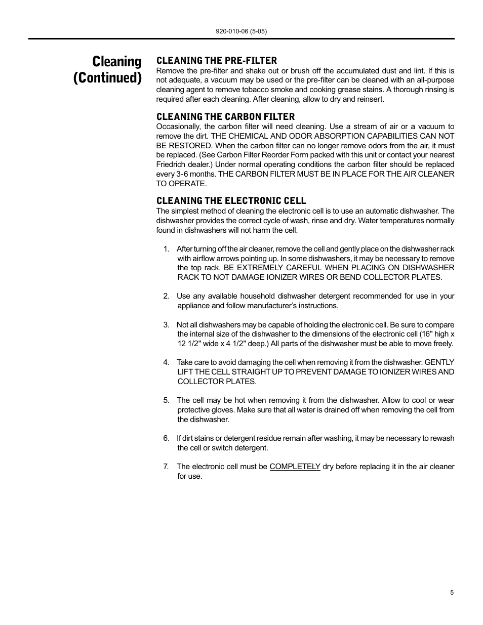 Cleaning (continued) | Friedrich C-90B User Manual | Page 5 / 32