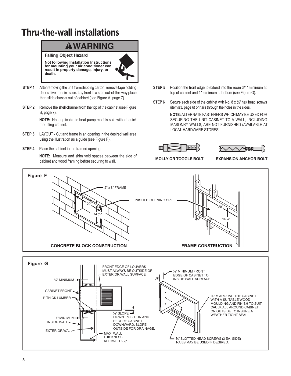 Thru-the-wall installations, Warning | Friedrich X Star  EQ08 User Manual | Page 10 / 44