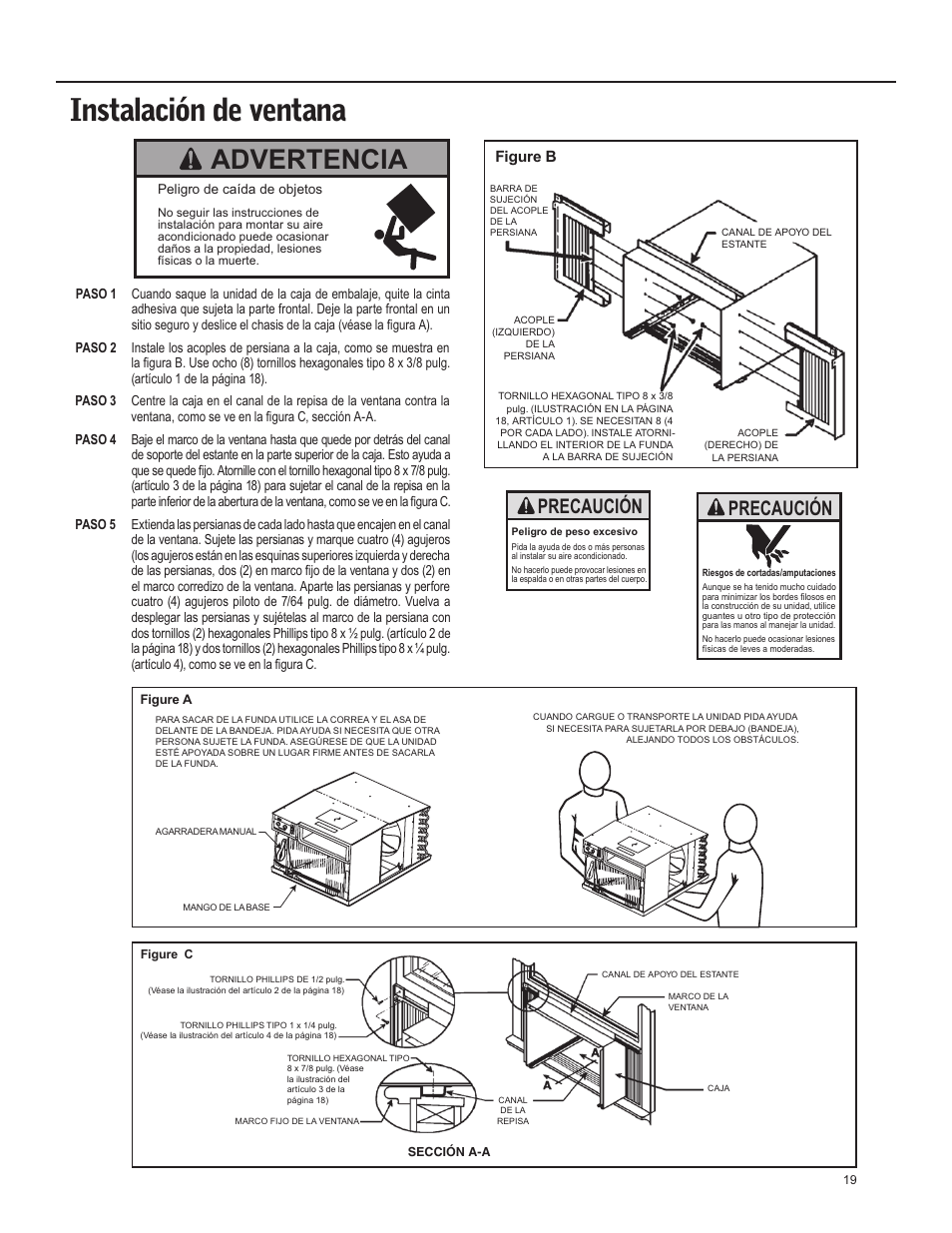 Instalación de ventana, Advertencia, Precaución | Figure b | Friedrich X Star  EQ08 User Manual | Page 21 / 44