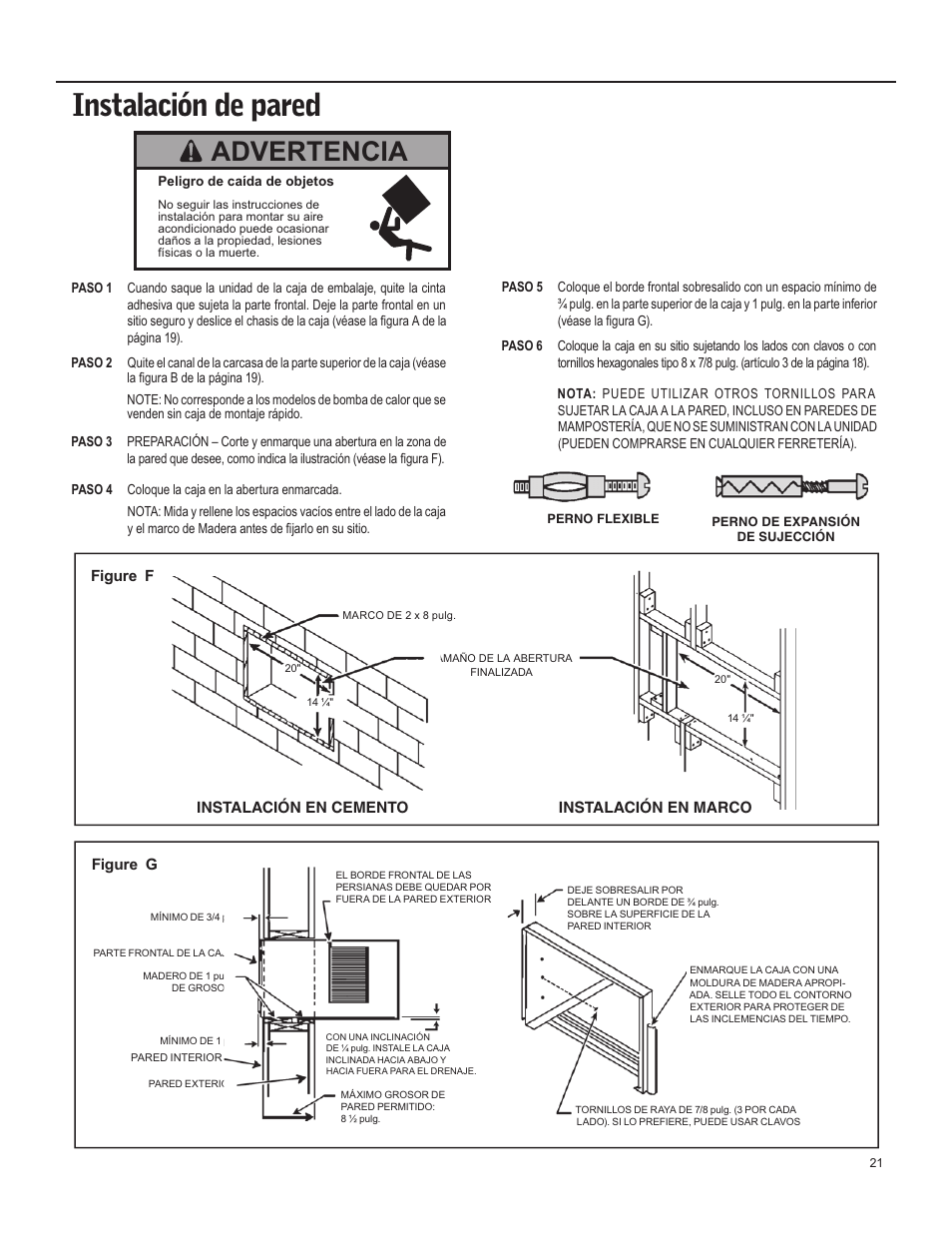Instalación de pared, Advertencia | Friedrich X Star  EQ08 User Manual | Page 23 / 44