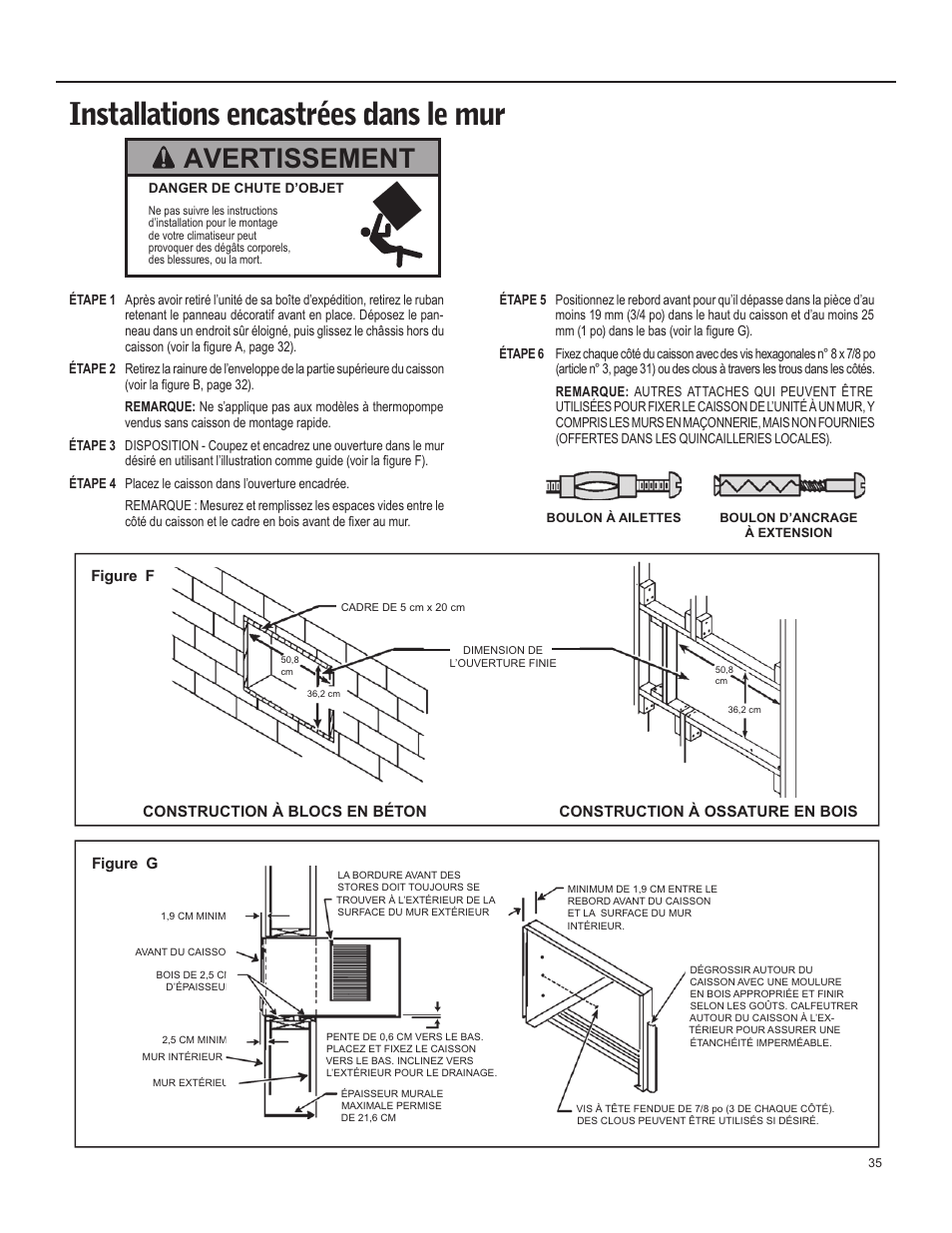 Installations encastrées dans le mur, Avertissement | Friedrich X Star  EQ08 User Manual | Page 37 / 44