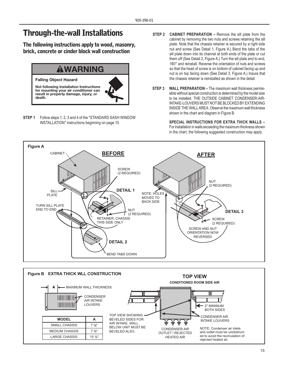 Through-the-wall installations, Warning, Before after | Friedrich YS13 User Manual | Page 15 / 56