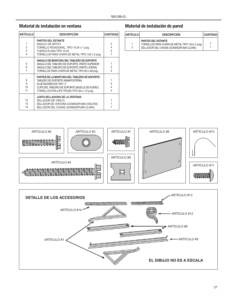 Material de instalación en ventana, Material de instalación de pared | Friedrich YS13 User Manual | Page 27 / 56