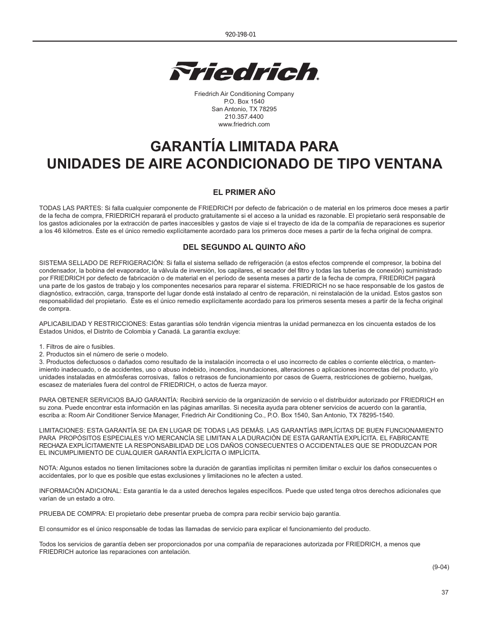 Friedrich YS13 User Manual | Page 37 / 56