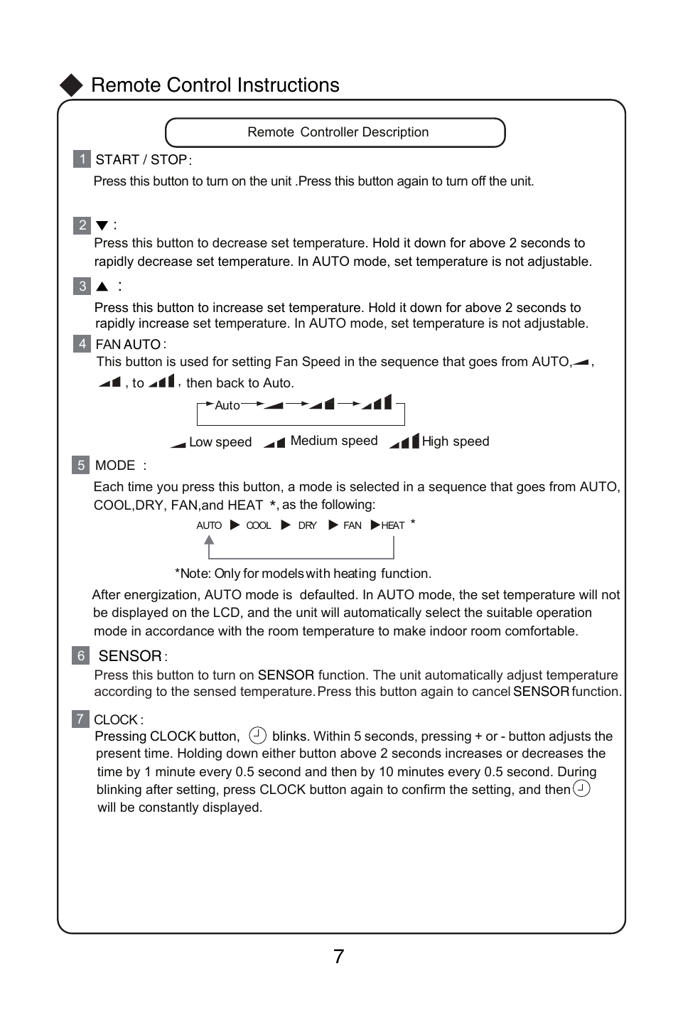 Remote control instructions | Friedrich MW12C1H User Manual | Page 11 / 28