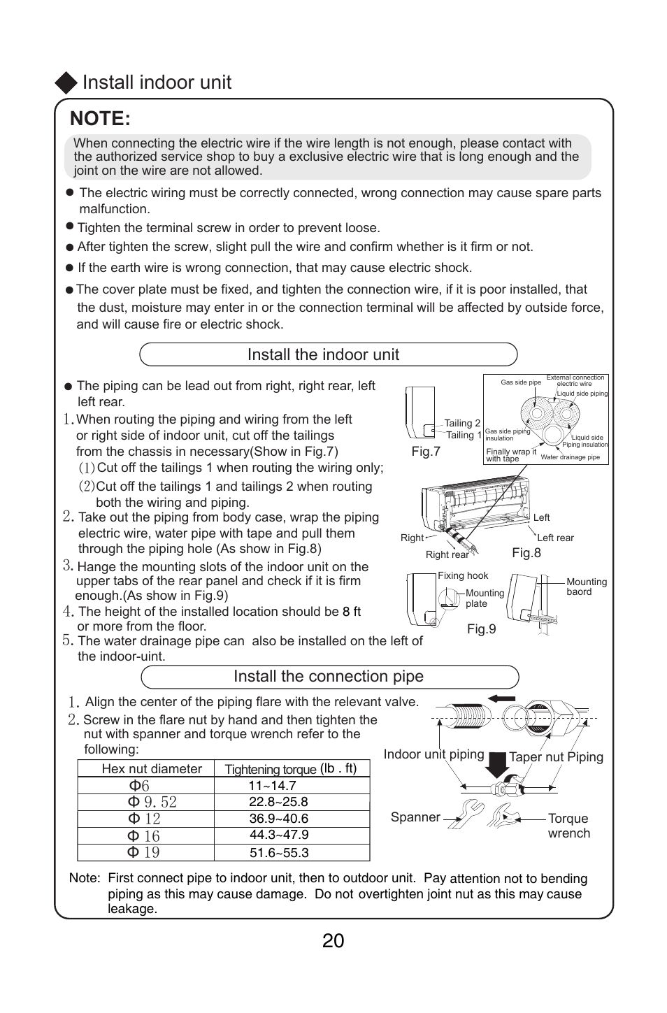 ⑴ ⑵ 1. 2. install the indoor unit, Install the connection pipe | Friedrich MW12C1H User Manual | Page 24 / 28