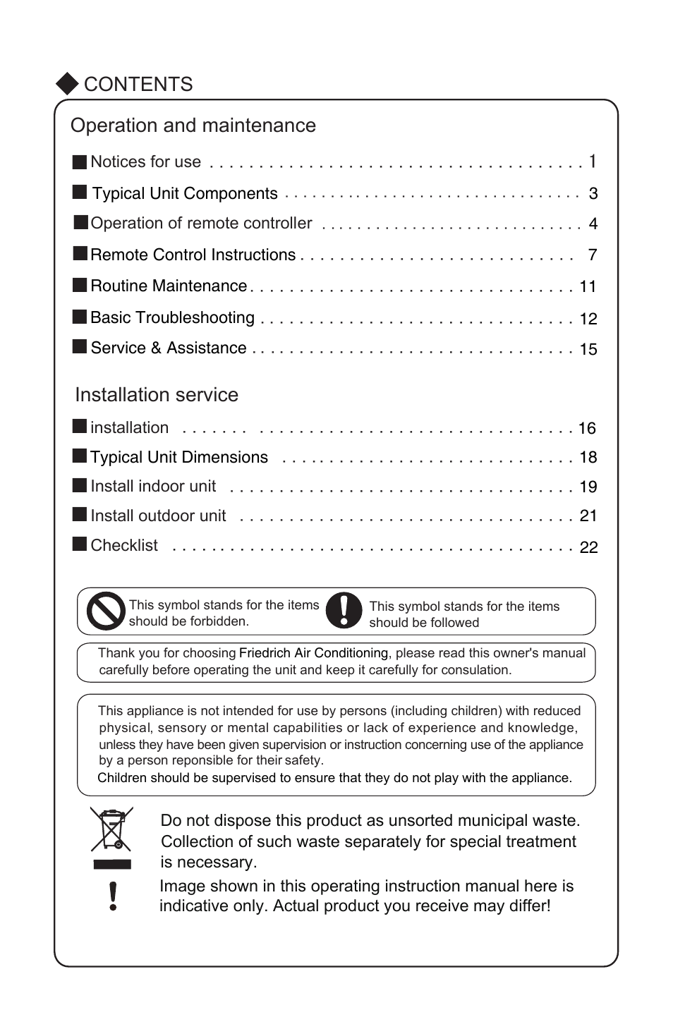 Friedrich MW12C1H User Manual | Page 3 / 28