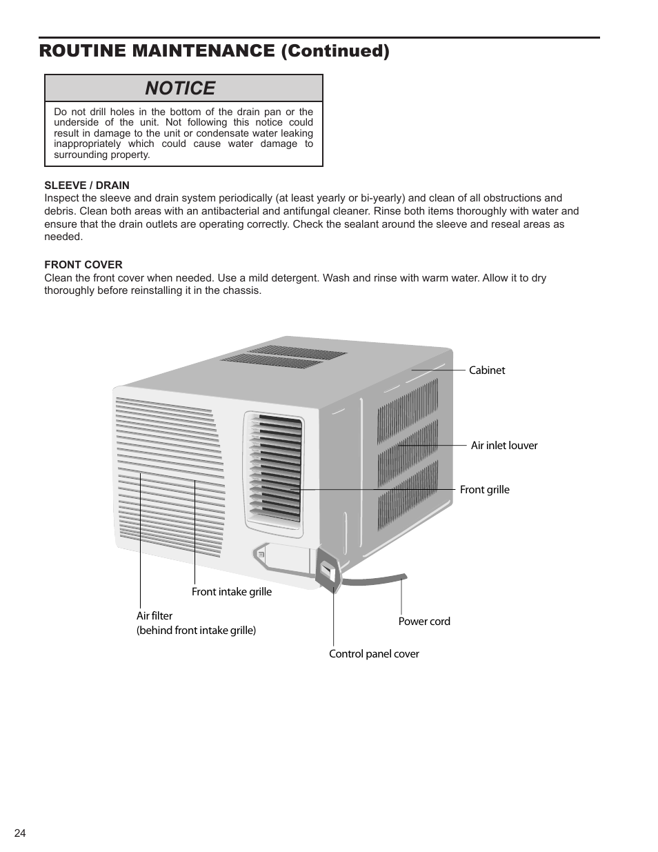 Notice, Routine maintenance (continued) | Friedrich 2008 User Manual | Page 26 / 44