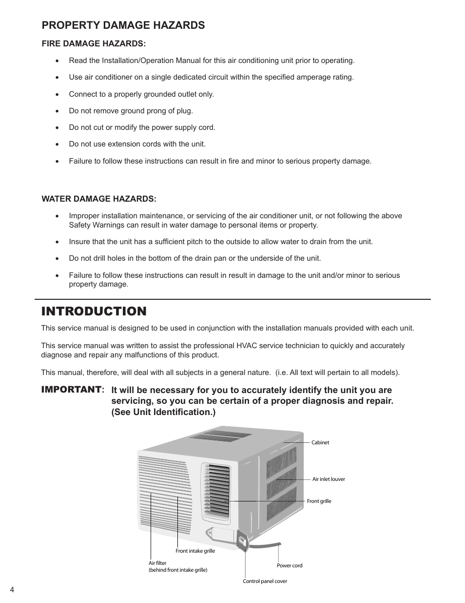 Introduction, Property damage hazards | Friedrich 2008 User Manual | Page 6 / 44