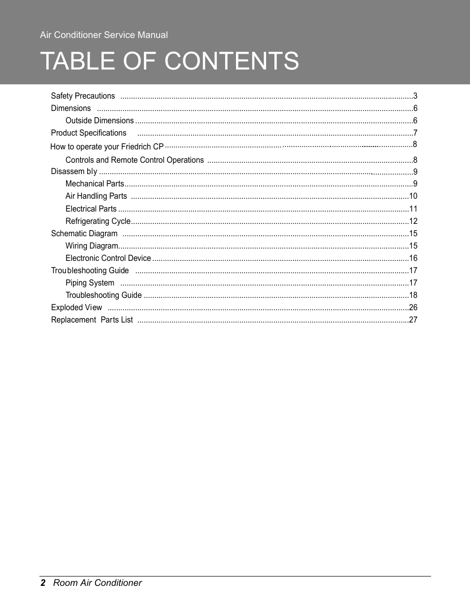 Friedrich CP10F10 User Manual | Page 2 / 28