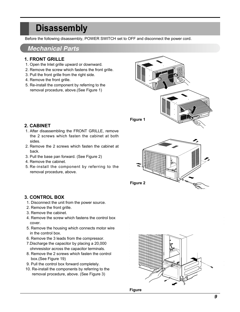 Disassembly, Mechanical parts | Friedrich CP10F10 User Manual | Page 9 / 28