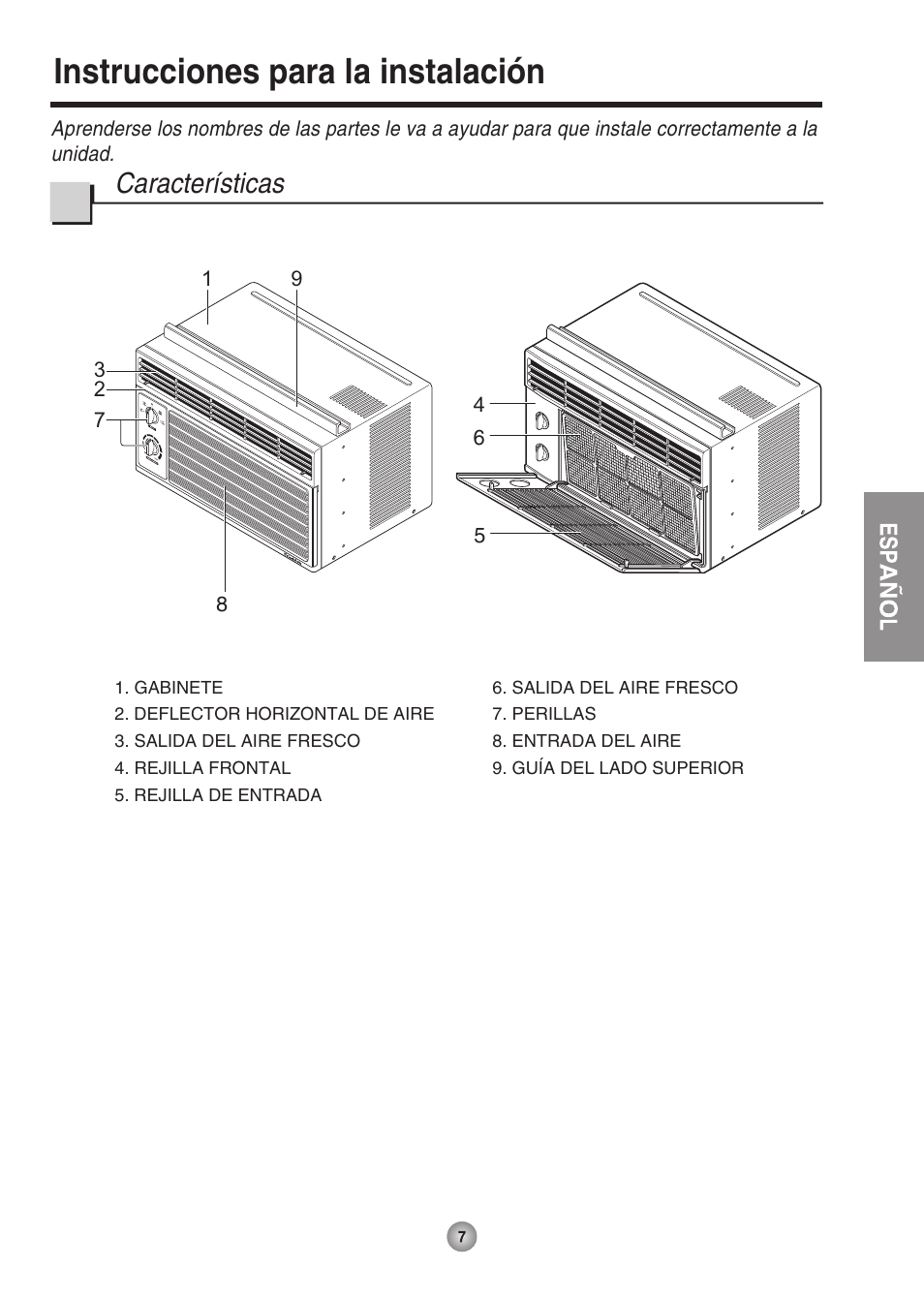 Instrucciones para la instalación, Características | Friedrich ZQ07 User Manual | Page 36 / 43