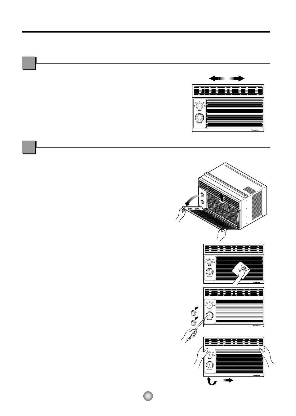 How to operate your friedrich zstar, Care and maintenance air direction, Cleaning the air conditioner | Removing the front grille | Friedrich ZQ07 User Manual | Page 7 / 43