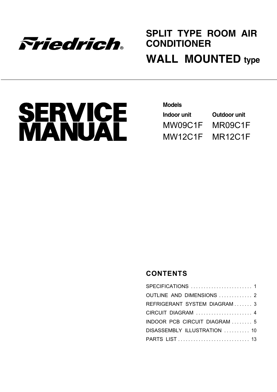 Friedrich MR12C1F User Manual | 17 pages