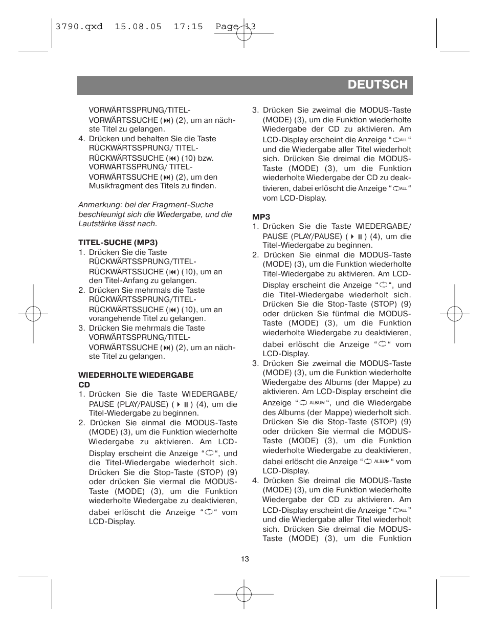 Deutsch | Vitek VT-3790 User Manual | Page 13 / 36