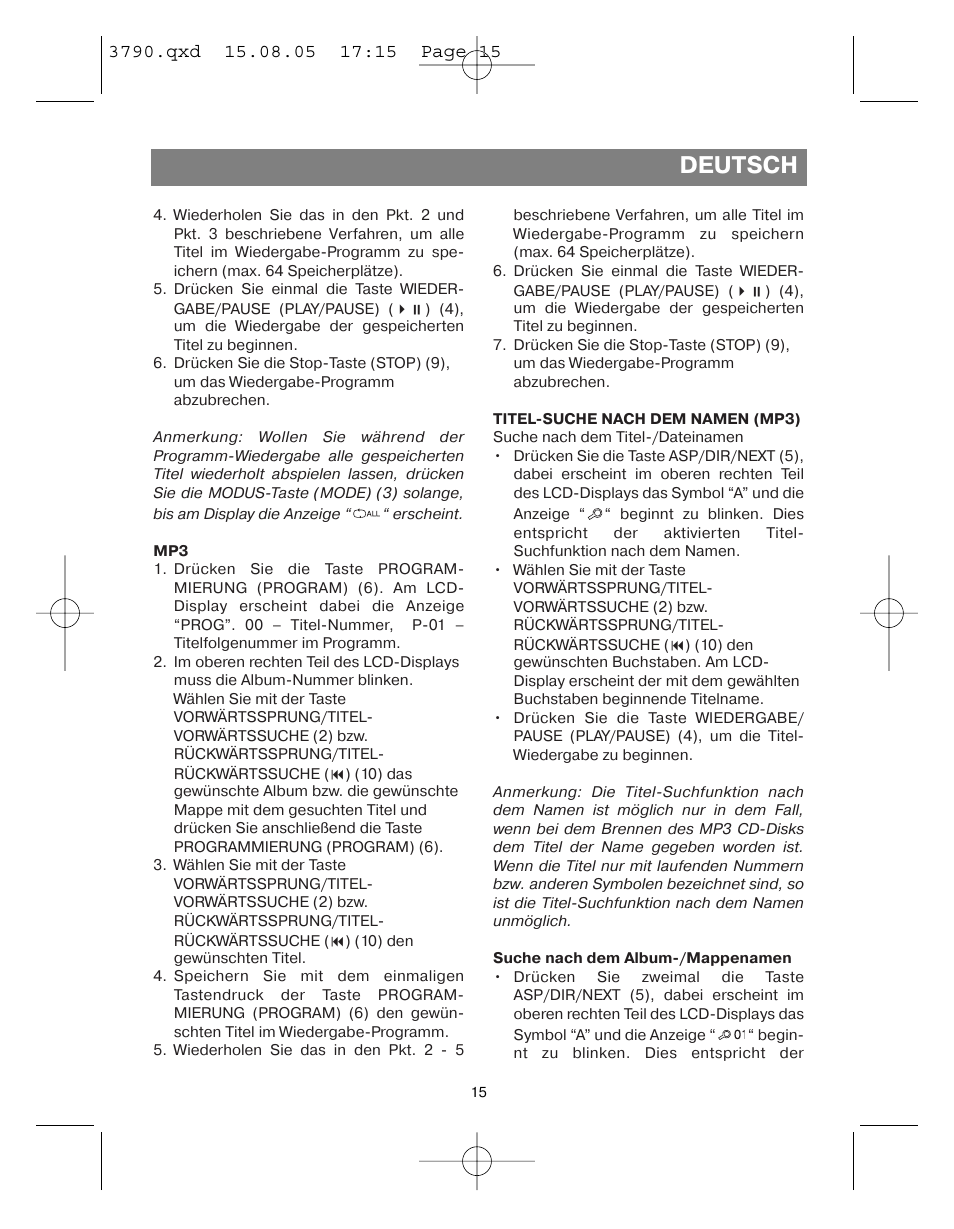 Deutsch | Vitek VT-3790 User Manual | Page 15 / 36