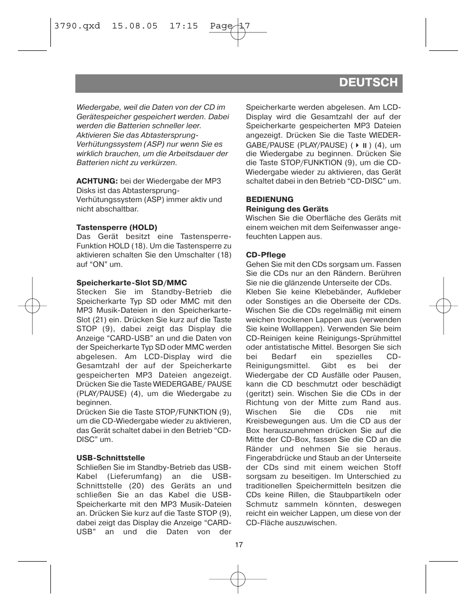 Deutsch | Vitek VT-3790 User Manual | Page 17 / 36