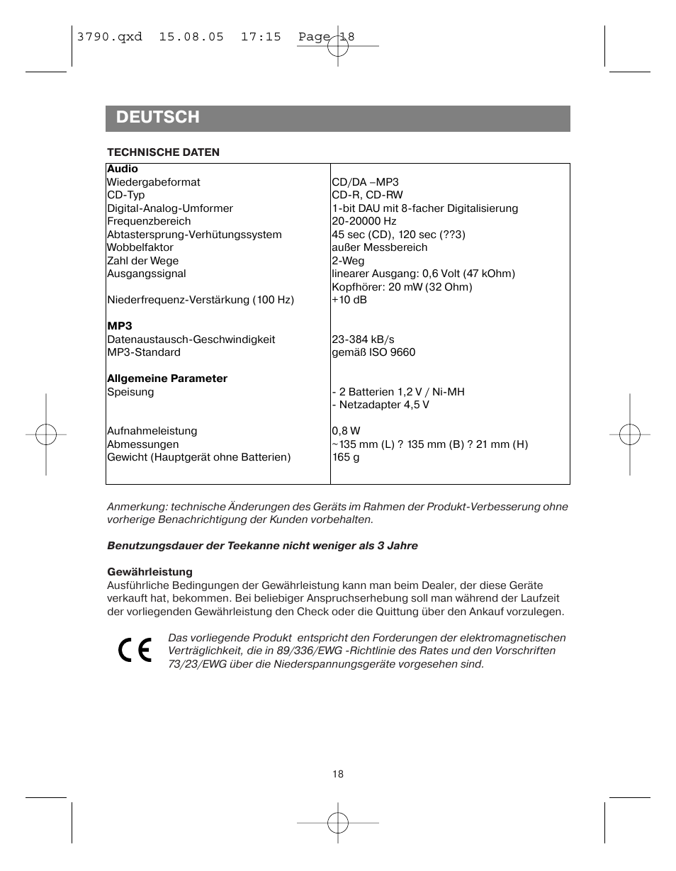 Deutsch | Vitek VT-3790 User Manual | Page 18 / 36
