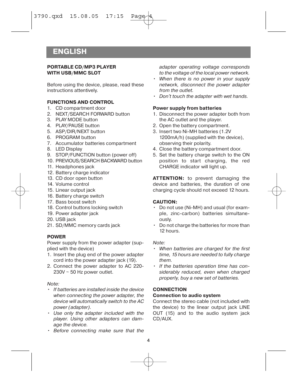 English | Vitek VT-3790 User Manual | Page 4 / 36
