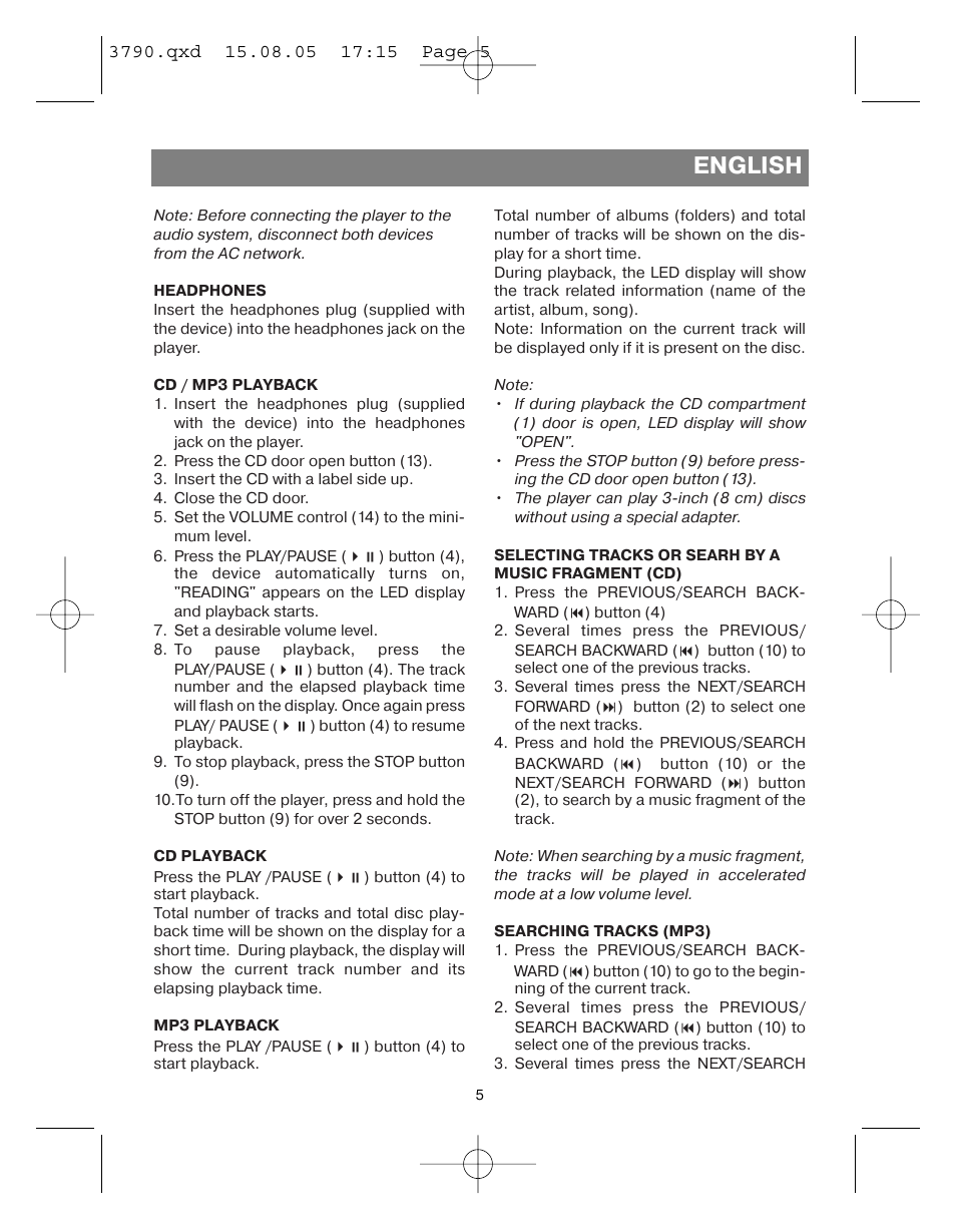 English | Vitek VT-3790 User Manual | Page 5 / 36