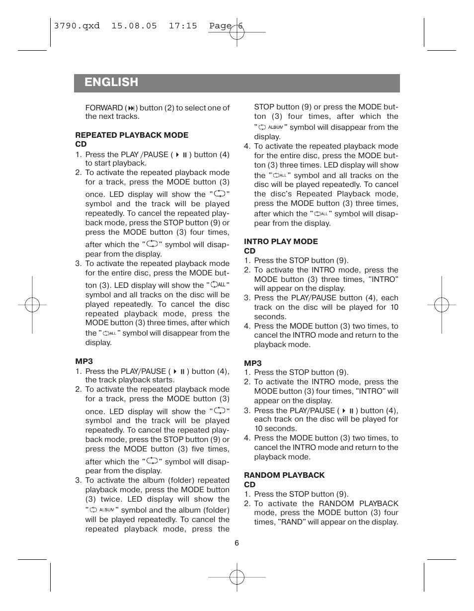 English | Vitek VT-3790 User Manual | Page 6 / 36