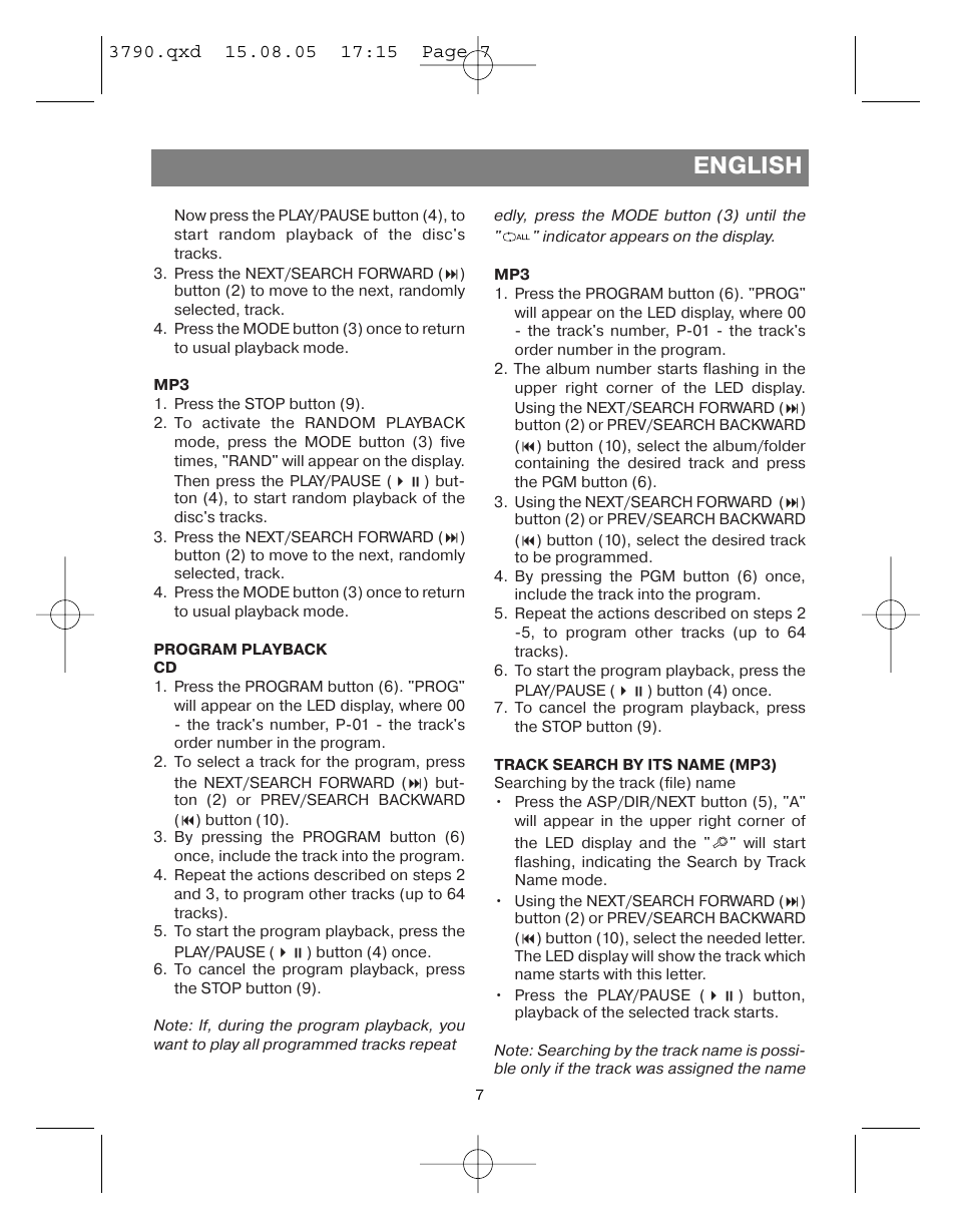 English | Vitek VT-3790 User Manual | Page 7 / 36