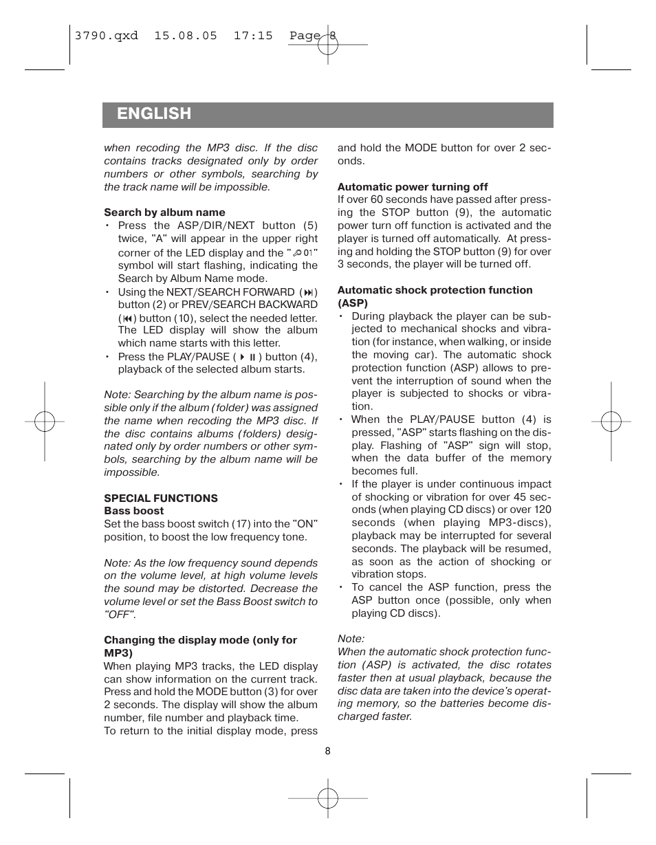 English | Vitek VT-3790 User Manual | Page 8 / 36