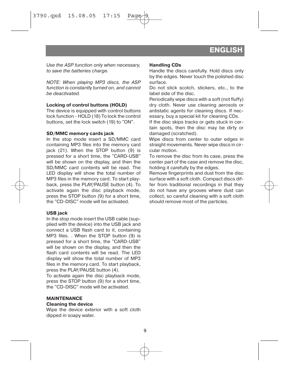 English | Vitek VT-3790 User Manual | Page 9 / 36