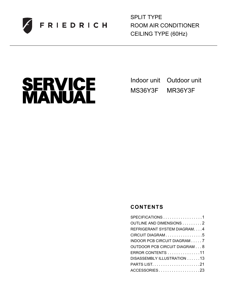 Friedrich MR36Y3F User Manual | 25 pages