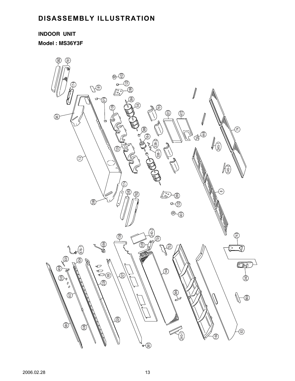 Disassembly illustration, Indoor unit model : ms36y3f | Friedrich MR36Y3F User Manual | Page 14 / 25