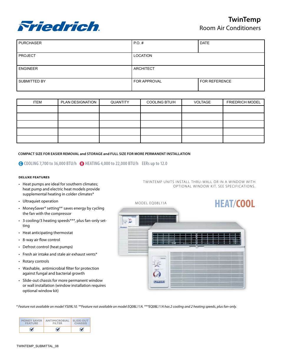 Friedrich EQ08L11A User Manual | 2 pages