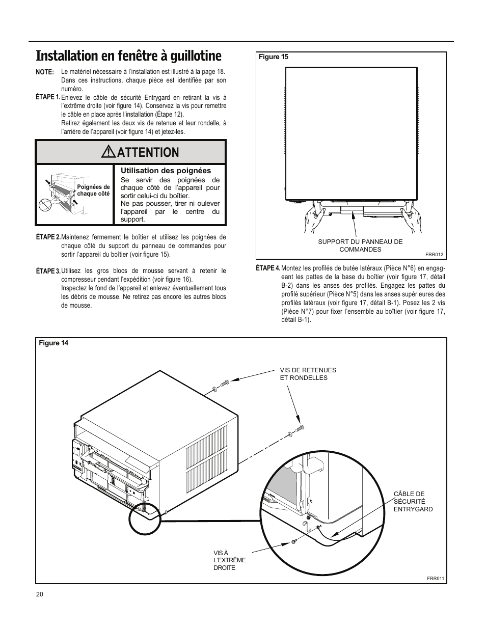 Installation en fenêtre à guillotine, Attention | Friedrich ES15M33 User Manual | Page 108 / 132