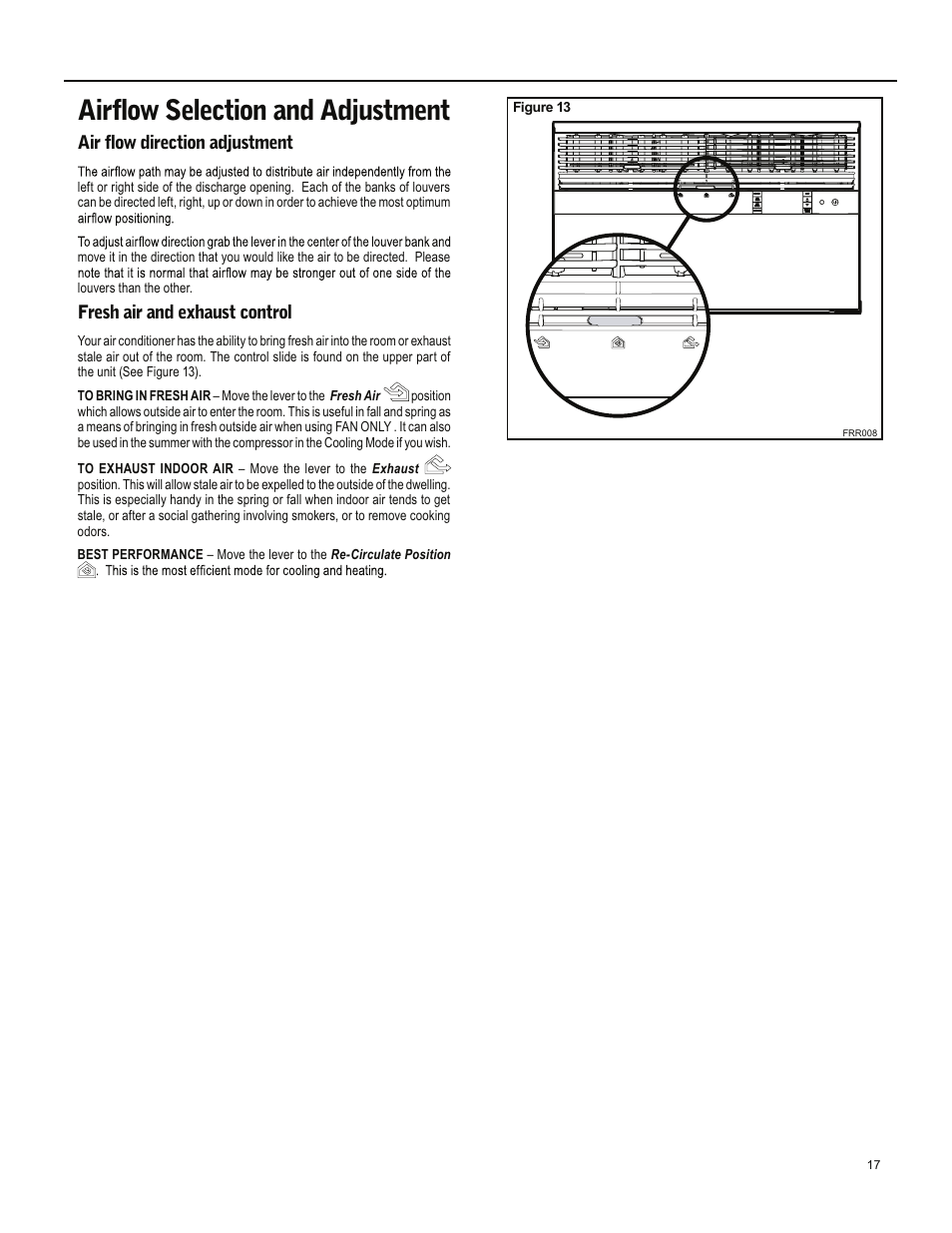 Airflow selection and adjustment | Friedrich ES15M33 User Manual | Page 17 / 132