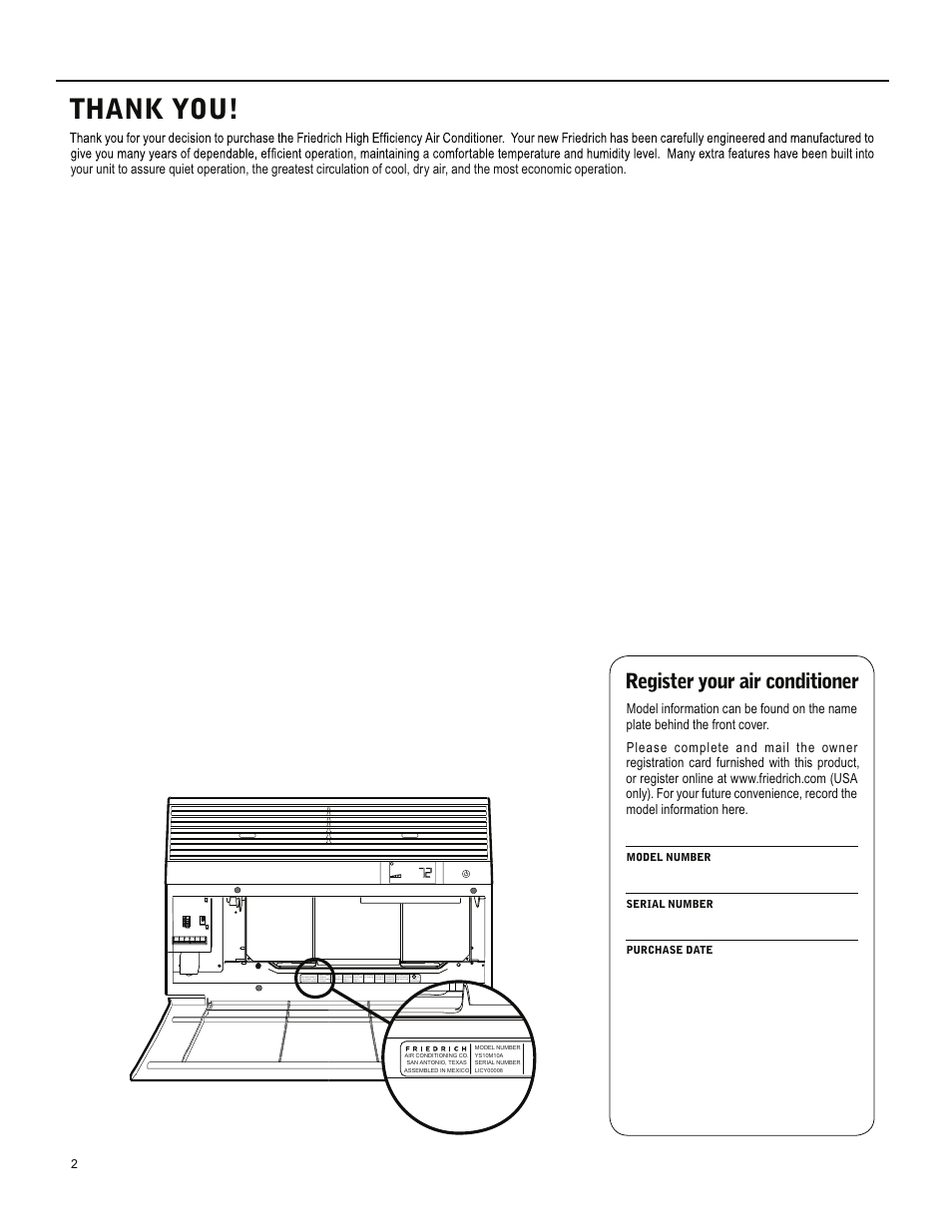 Register your air conditioner | Friedrich ES15M33 User Manual | Page 2 / 132