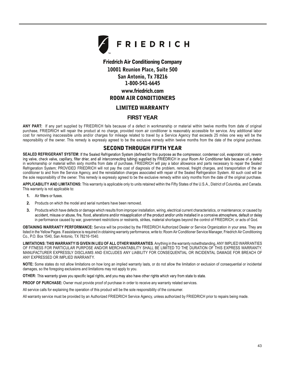 Friedrich ES15M33 User Manual | Page 43 / 132