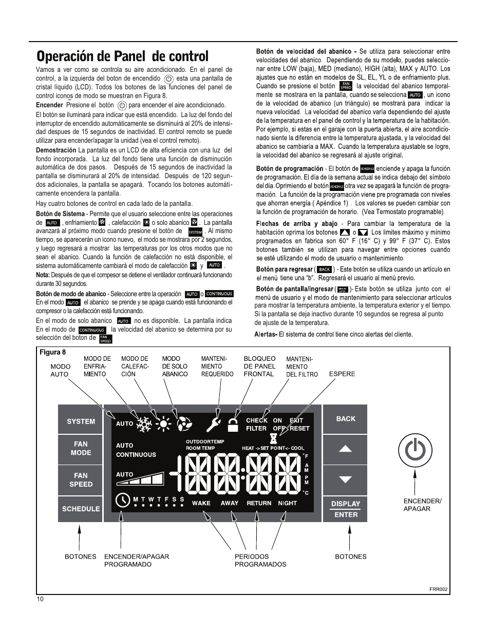 Operación de panel de control | Friedrich ES15M33 User Manual | Page 54 / 132